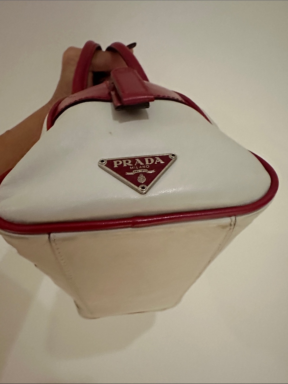 Vintage Prada S/S 2000 Vitello Drive Perforated Bowling Bag - Picture 4 of 12